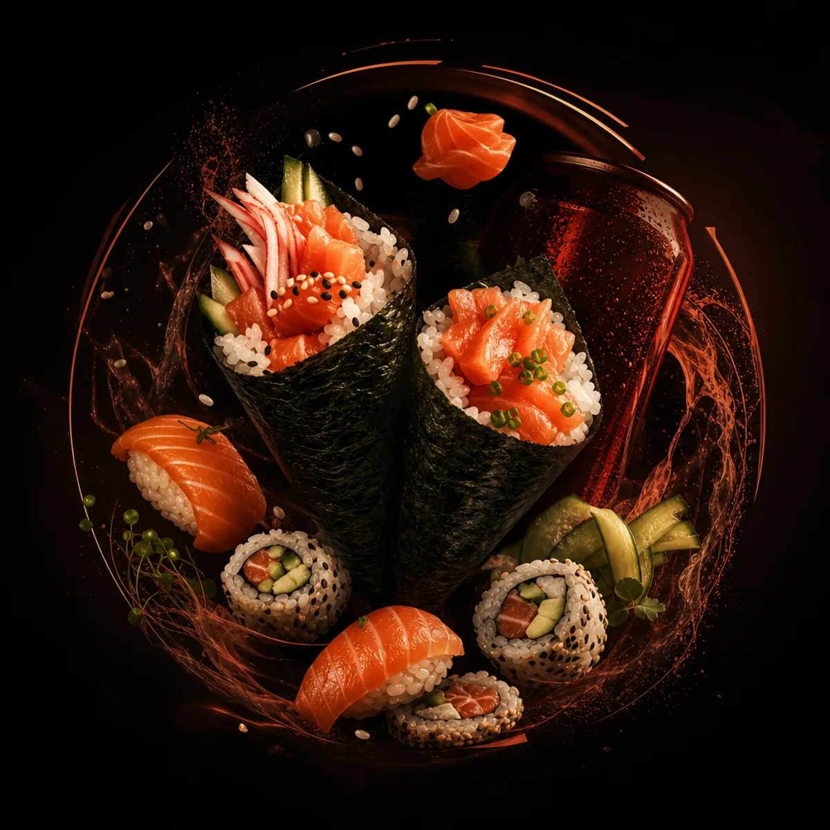 Ilustração: Temaki + 5 peças + Coca